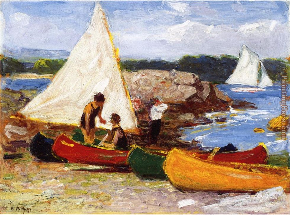 Canoes and Sailboats painting - Edward Henry Potthast Canoes and Sailboats art painting